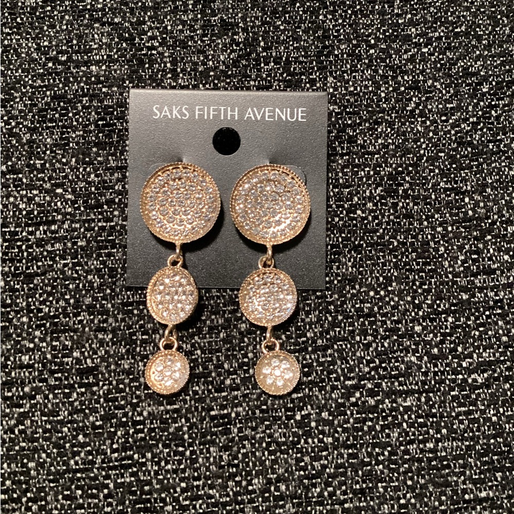 Saks Fifth Avenue Gold and Rhinestone Modern Earrings